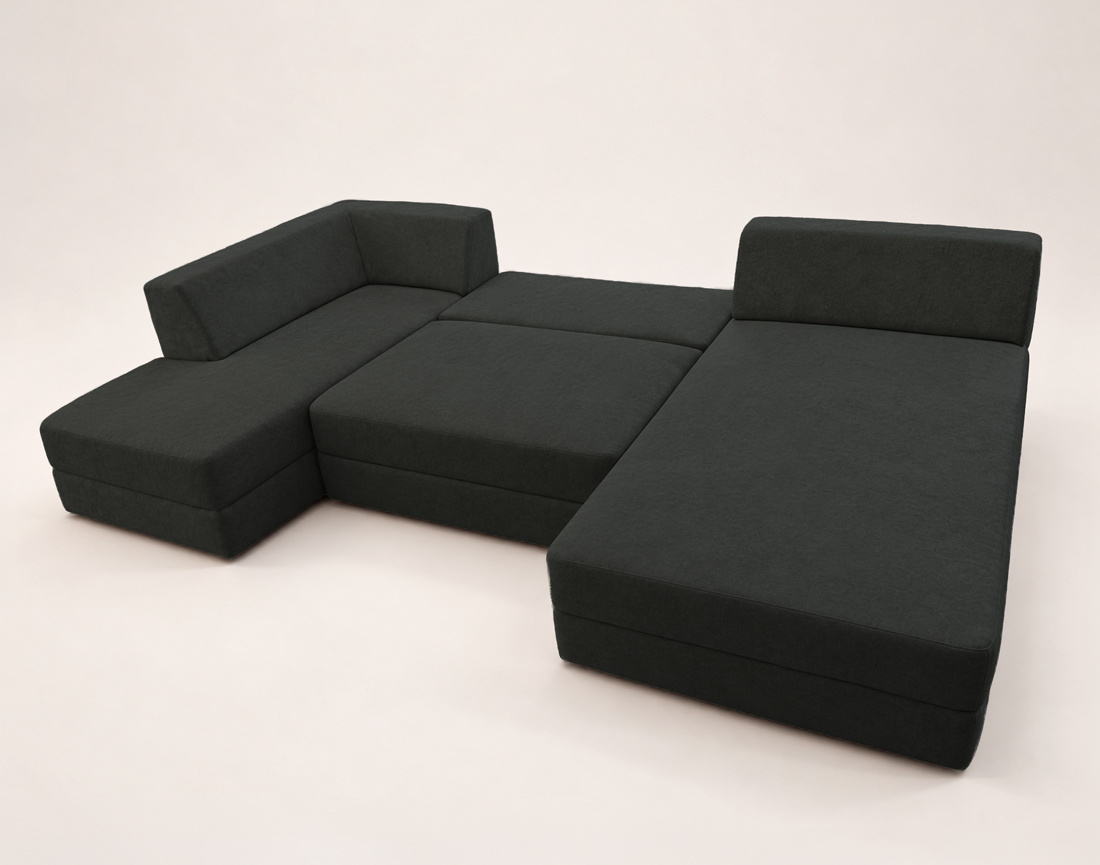 Canapé AARON panoramique en U 7 places convertible avec coffre en tissu | Best Mobilier