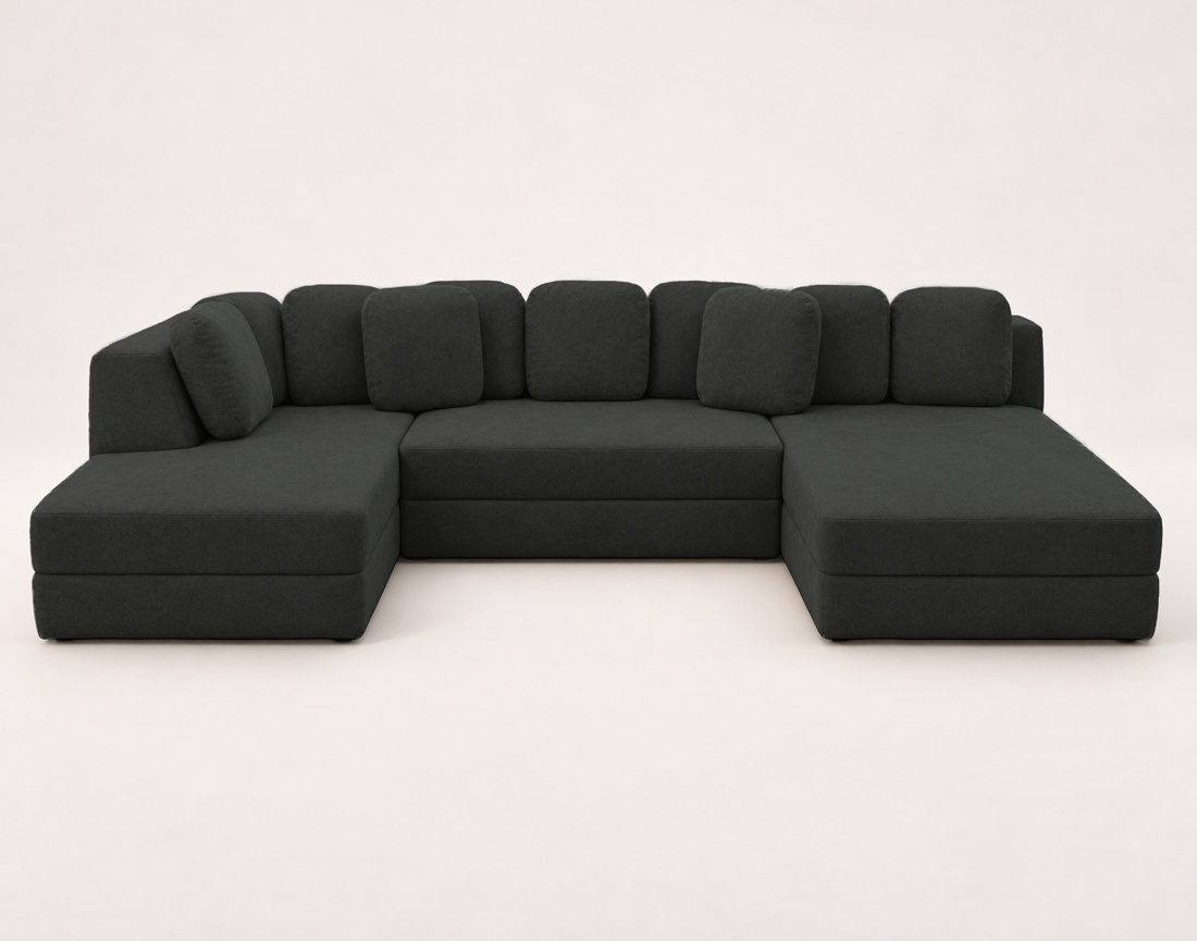 Canapé AARON panoramique en U 7 places convertible avec coffre en tissu | Best Mobilier