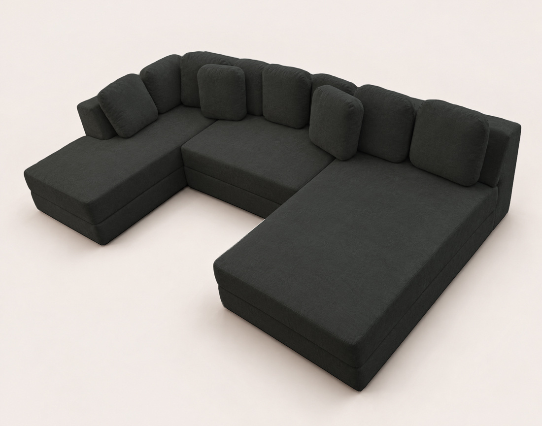 Canapé AARON panoramique d'angle gauche 7 places convertible avec coffre en tissu | Best Mobilier