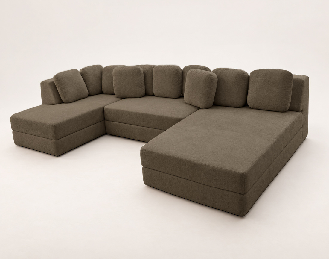 Canapé AARON panoramique en U 7 places convertible avec coffre en tissu | Best Mobilier