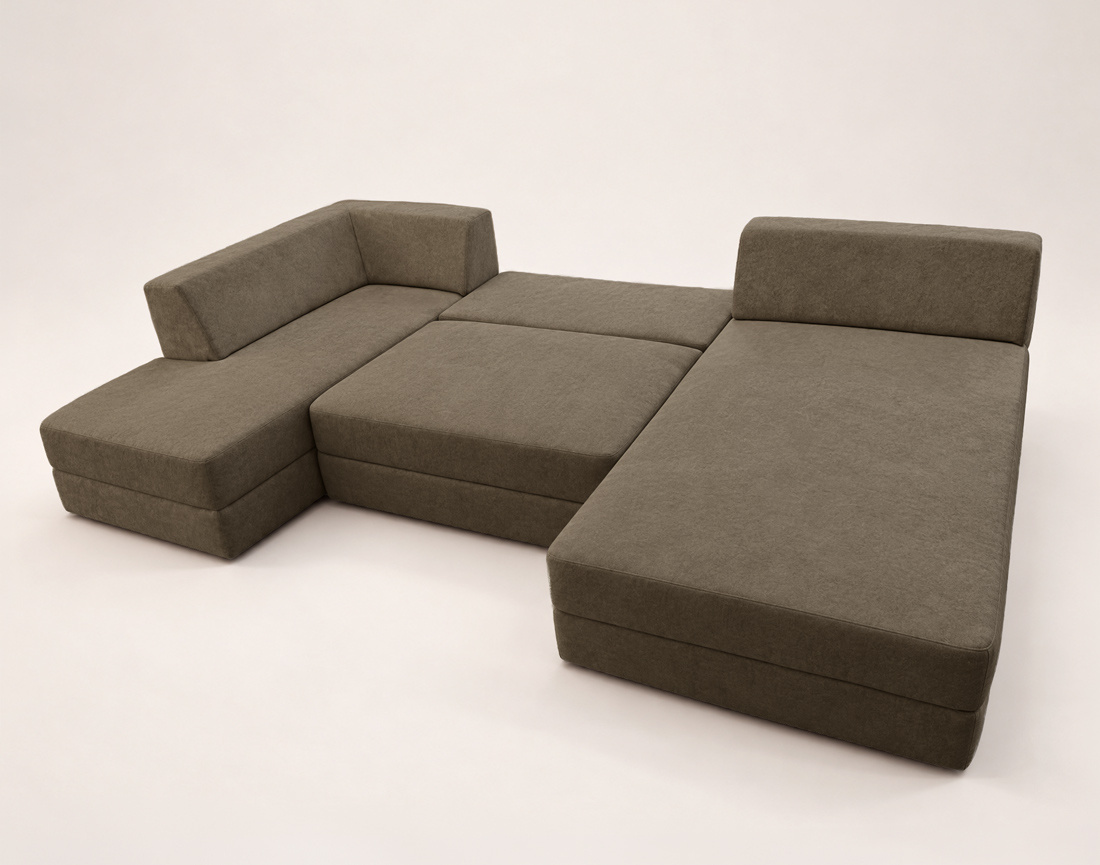 Canapé AARON panoramique d'angle gauche 7 places convertible avec coffre en tissu | Best Mobilier