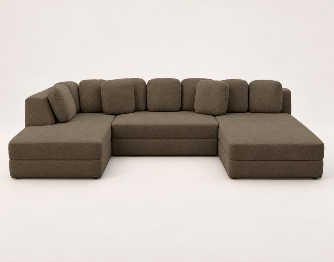 Canapé AARON panoramique en U 7 places convertible avec coffre en tissu | Best Mobilier