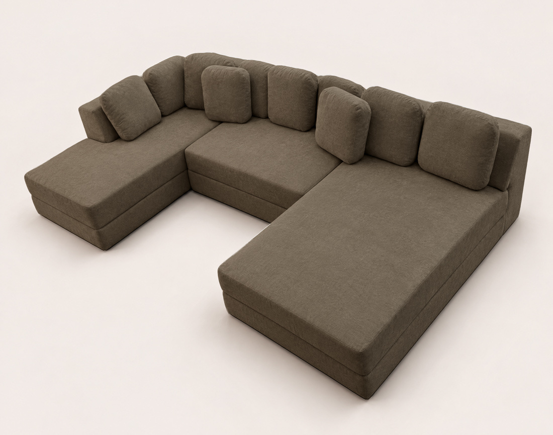 Canapé AARON panoramique en U 7 places convertible avec coffre en tissu | Best Mobilier