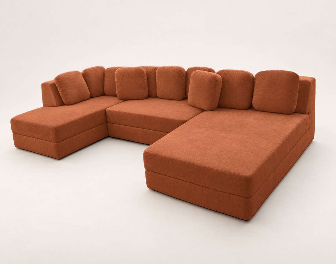 Canapé AARON panoramique en U 7 places convertible avec coffre en tissu | Best Mobilier
