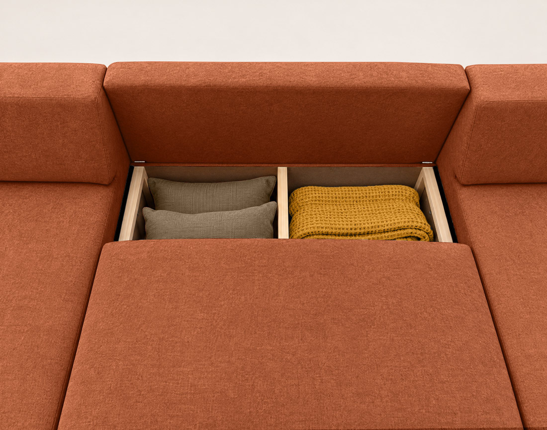 Canapé AARON panoramique en U 7 places convertible avec coffre en tissu | Best Mobilier