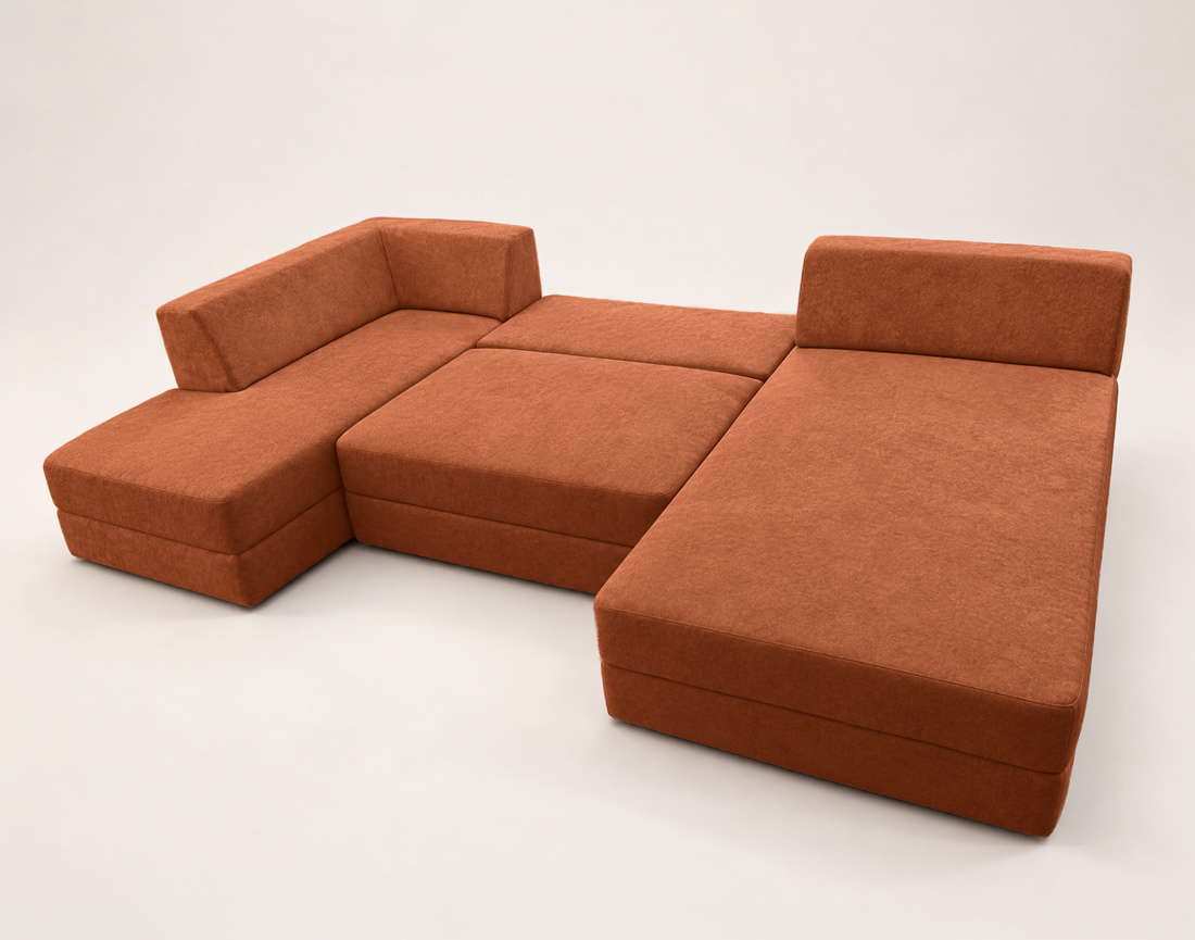 Canapé AARON panoramique en U 7 places convertible avec coffre en tissu | Best Mobilier