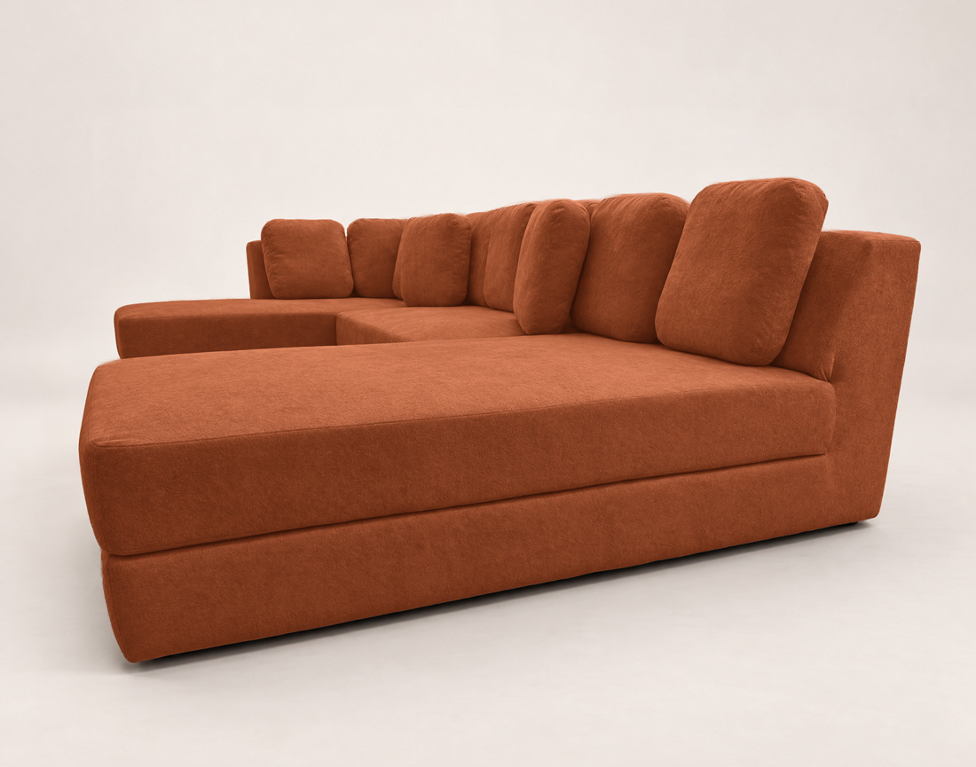 Canapé AARON panoramique d'angle gauche 7 places convertible avec coffre en tissu | Best Mobilier