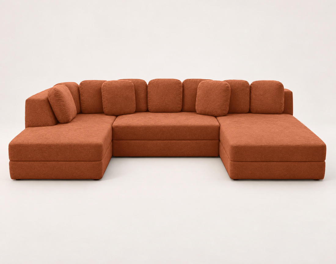 Canapé AARON panoramique en U 7 places convertible avec coffre en tissu | Best Mobilier
