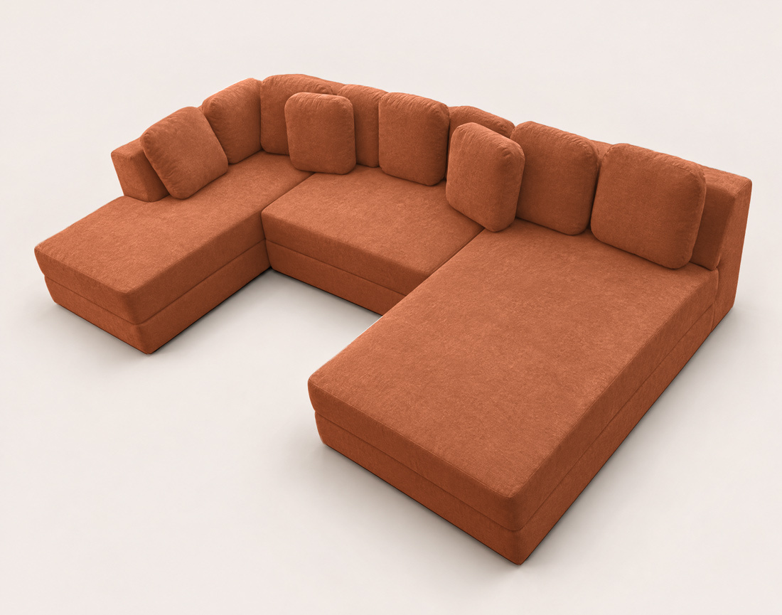 Canapé AARON panoramique en U 7 places convertible avec coffre en tissu | Best Mobilier