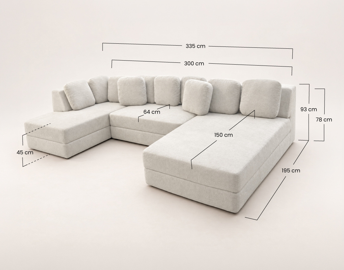 Canapé AARON panoramique en U 7 places convertible avec coffre en tissu | Best Mobilier