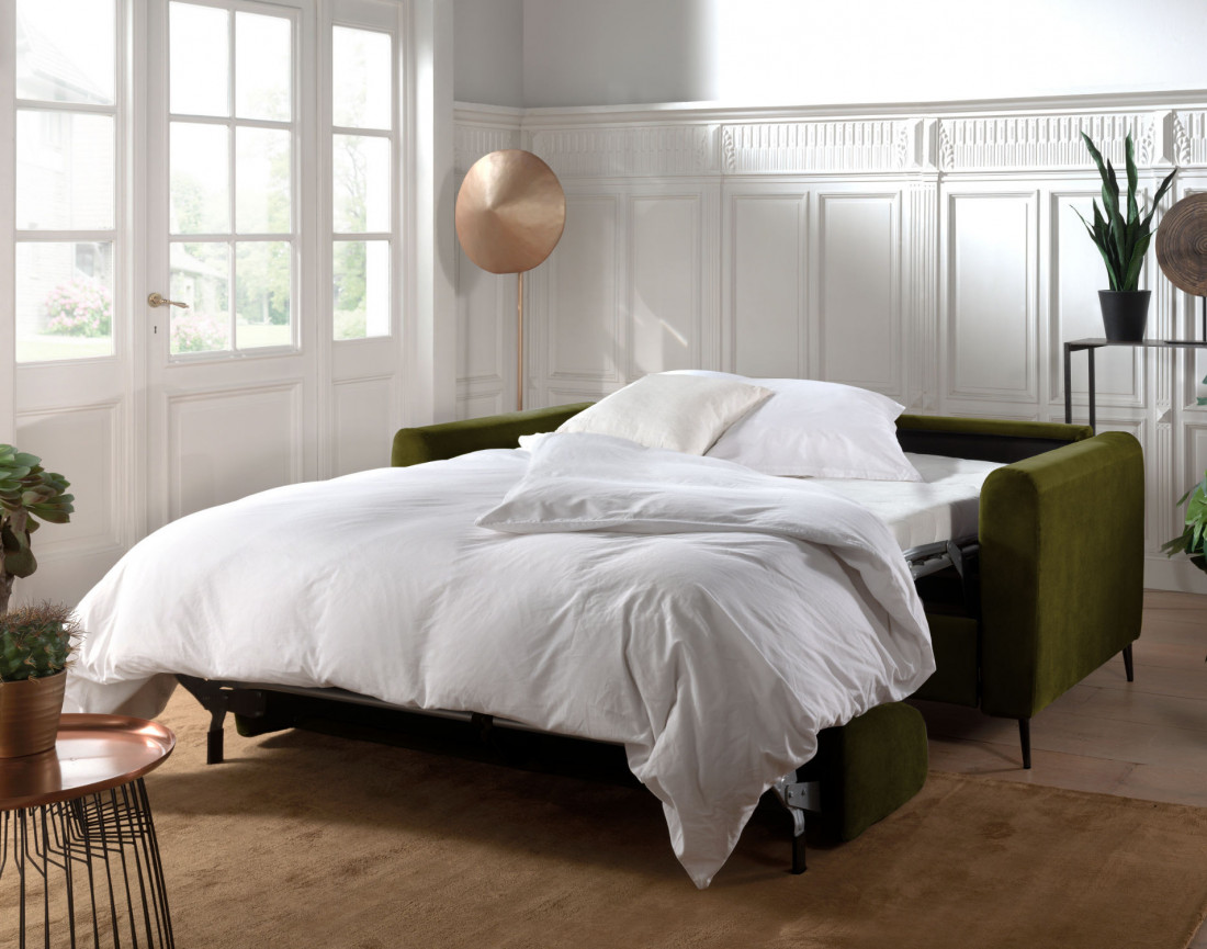 Canapé 3 places convertible express quotidien en velours Owen