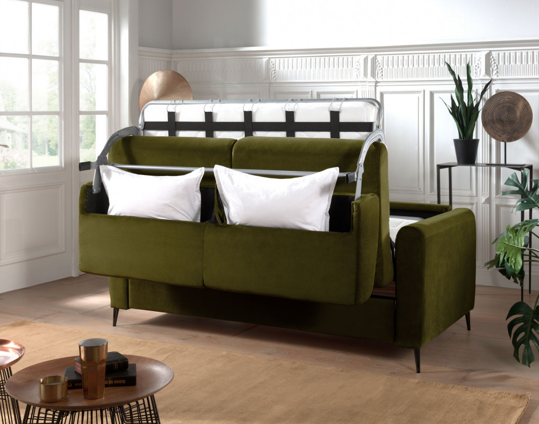 Canapé 3 places convertible express quotidien en velours Owen