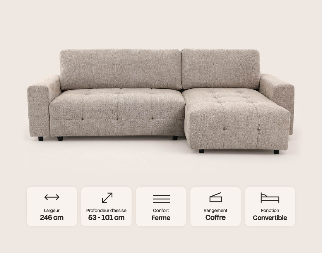 Canapé CARMEN d'angle 4 places convertible | Best Mobilier