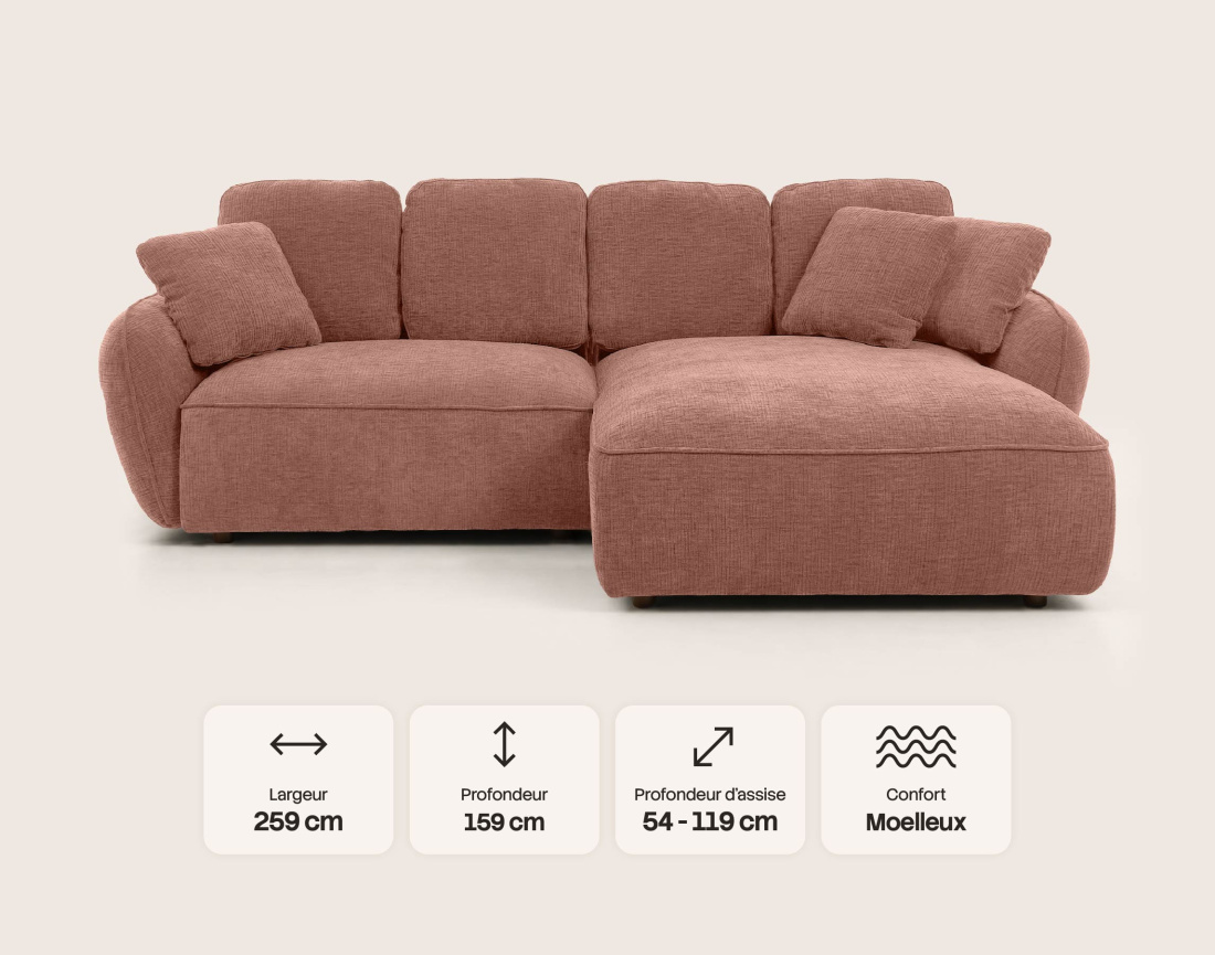 Canapé MADELEINE d'angle droit 4 places | Best Mobilier
