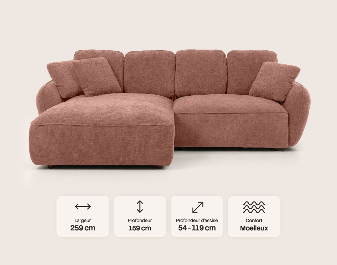 Canapé MADELEINE d'angle gauche 4 places | Best Mobilier