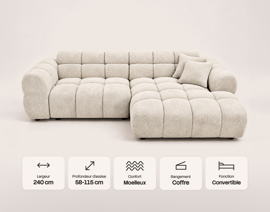 Canapé MINI RAY d'angle droit 4 places convertible | Best Mobilier
