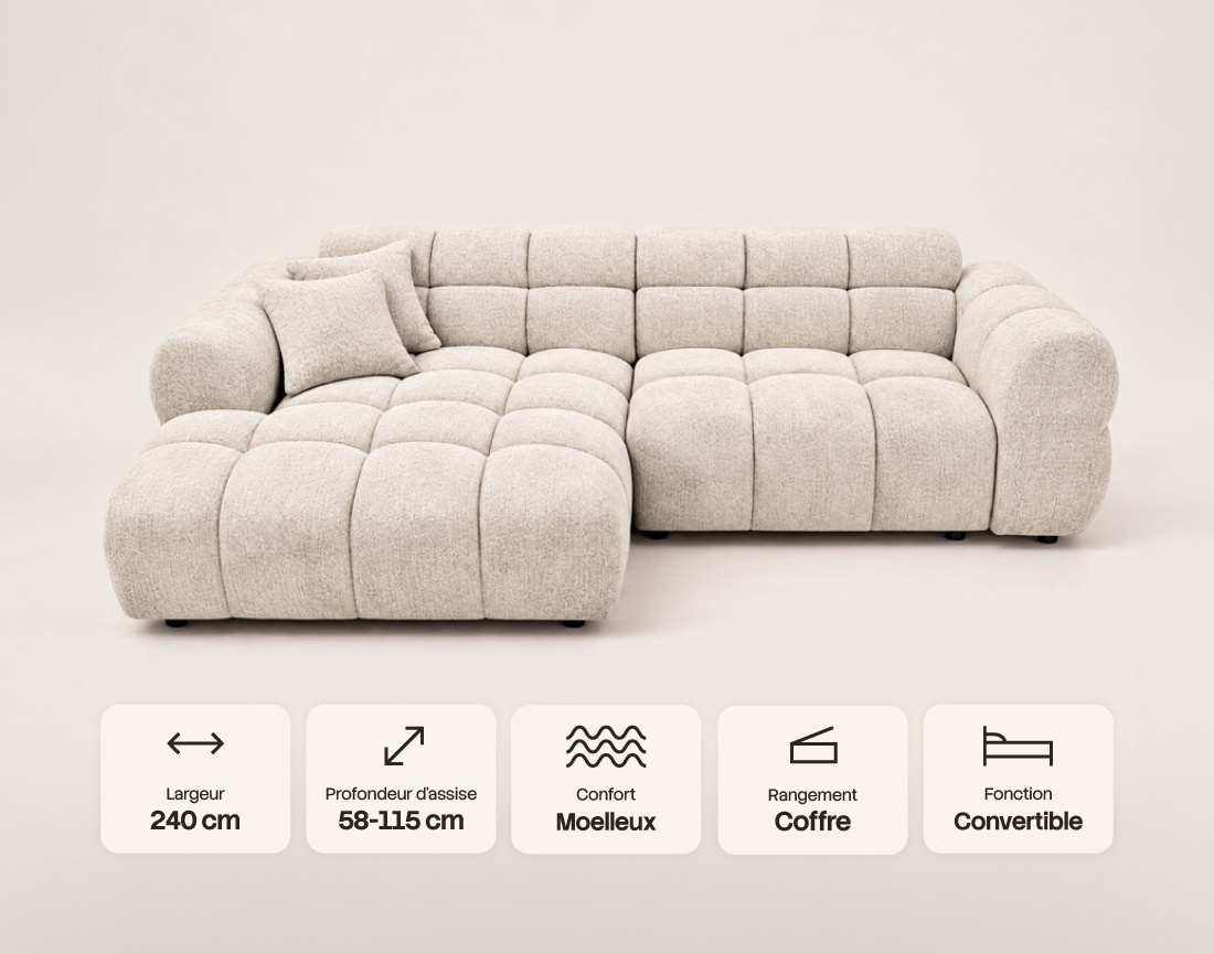 Canapé MINI RAY d'angle gauche 4 places convertible | Best Mobilier