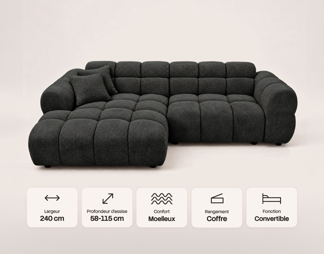 Canapé MINI RAY d'angle gauche 4 places convertible | Best Mobilier
