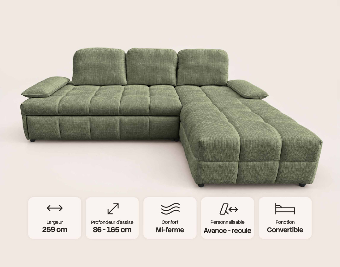 Canapé ROSE d'angle droit 5 places | Best Mobilier