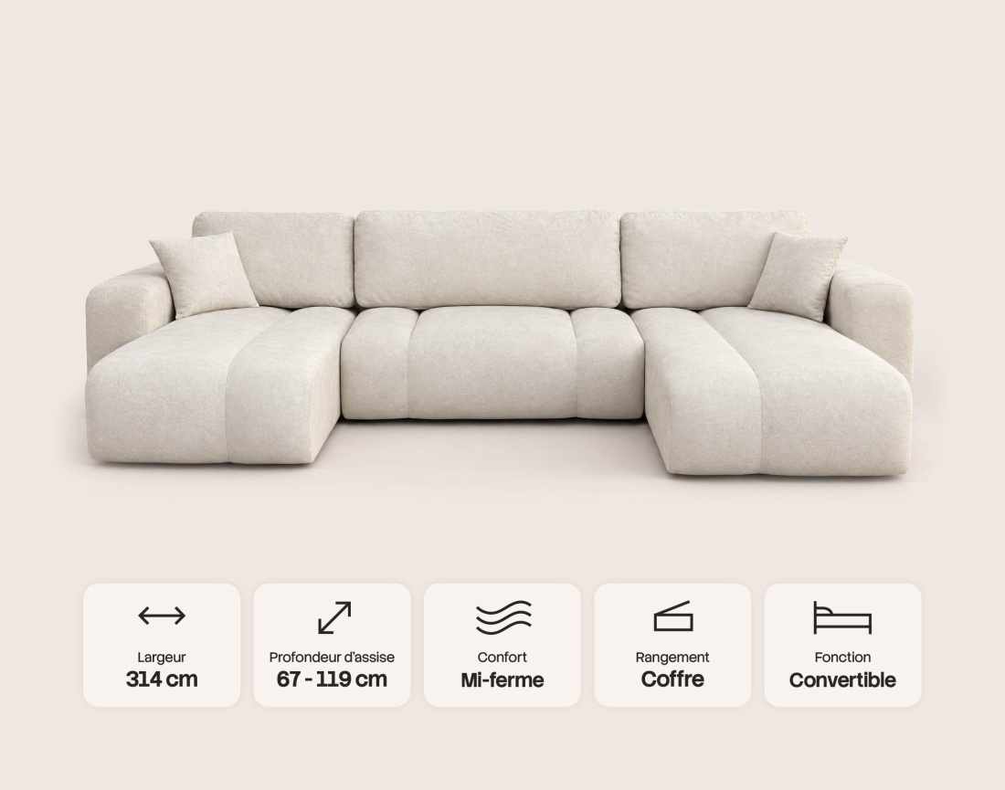 Canapé MANON d'angle 7 places convertible | Best Mobilier