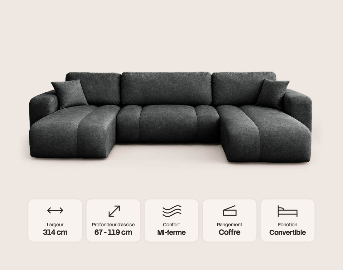 Canapé MANON d'angle 7 places convertible | Best Mobilier