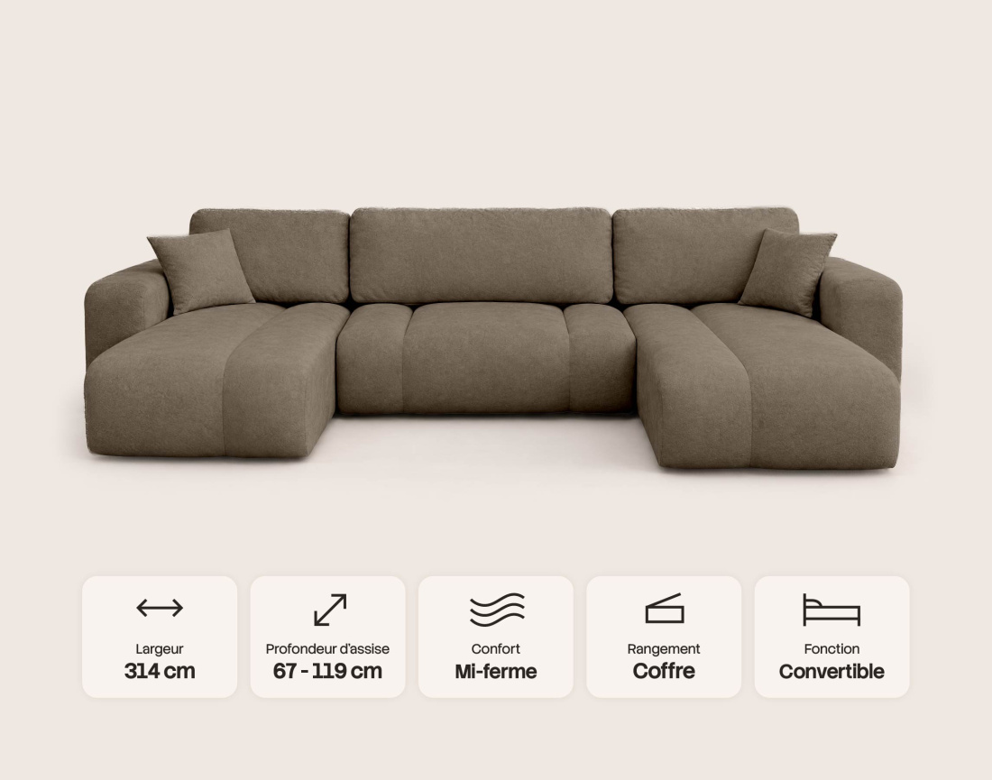 Canapé MANON d'angle 7 places convertible | Best Mobilier
