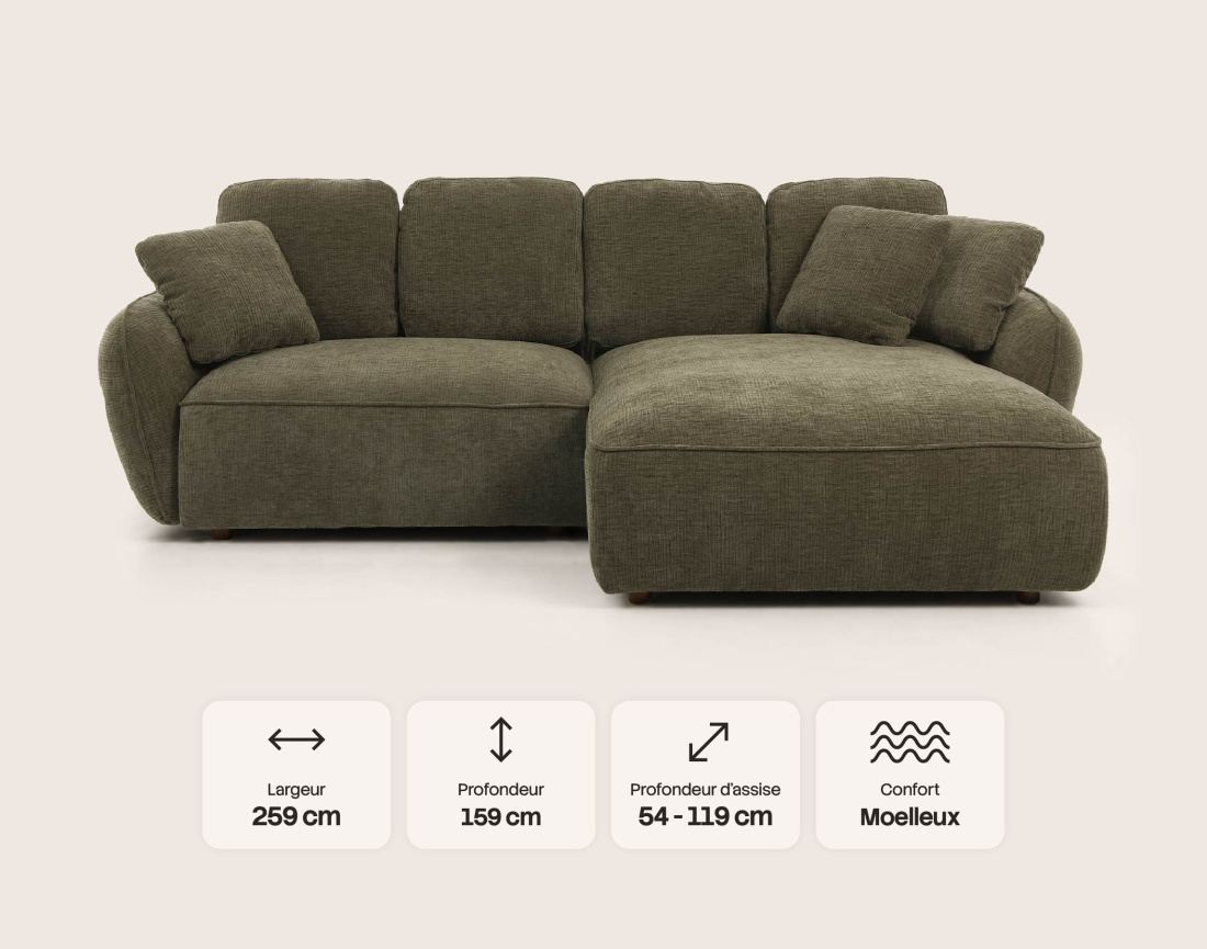 Canapé MADELEINE d'angle droit 4 places | Best Mobilier