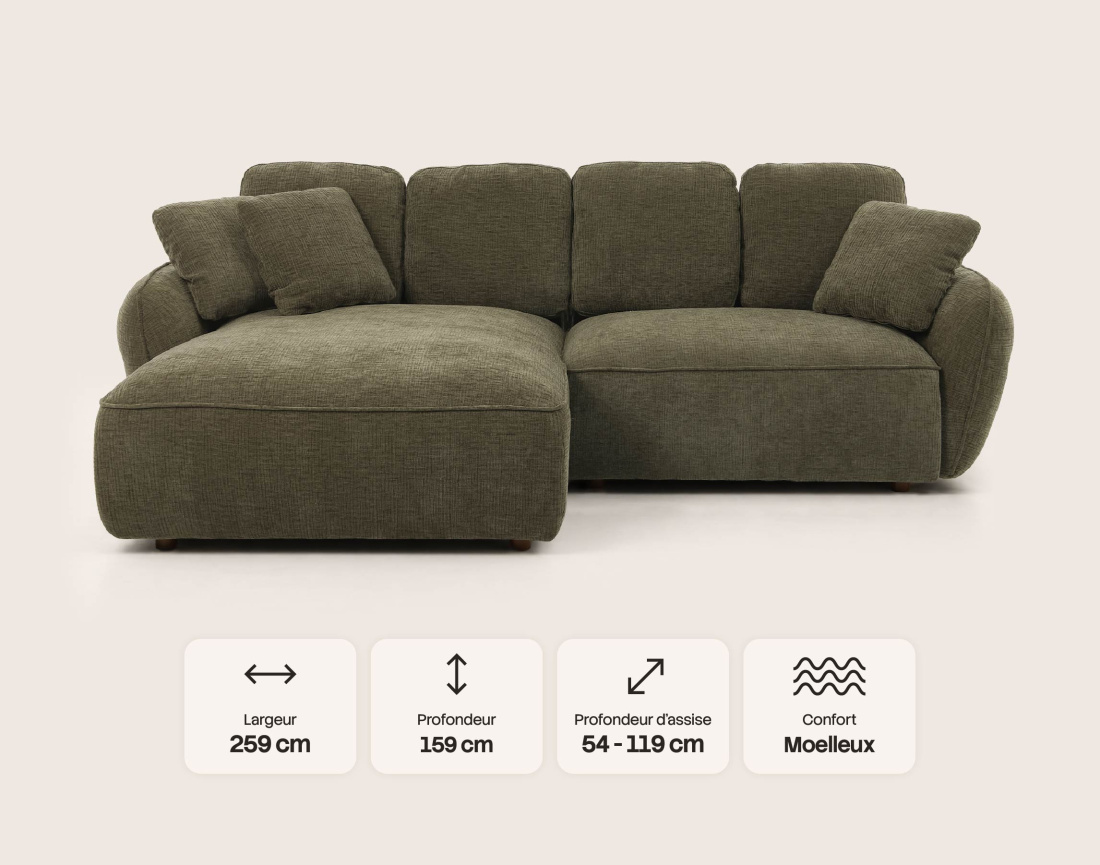 Canapé MADELEINE d'angle gauche 4 places | Best Mobilier