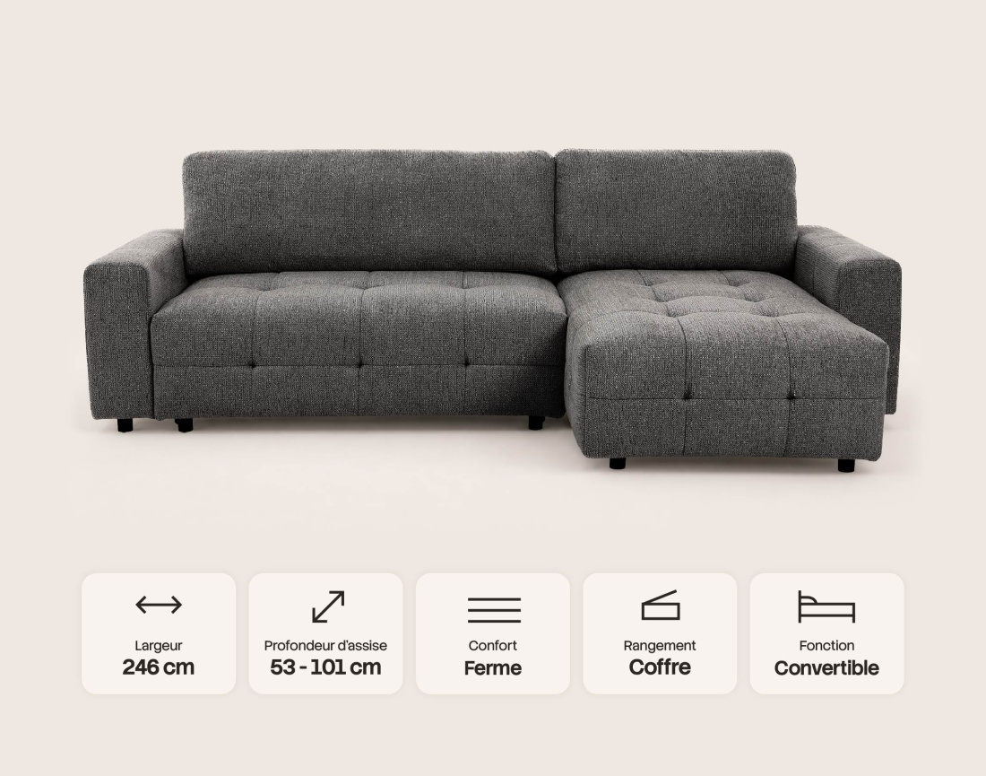 Canapé CARMEN d'angle 4 places convertible | Best Mobilier