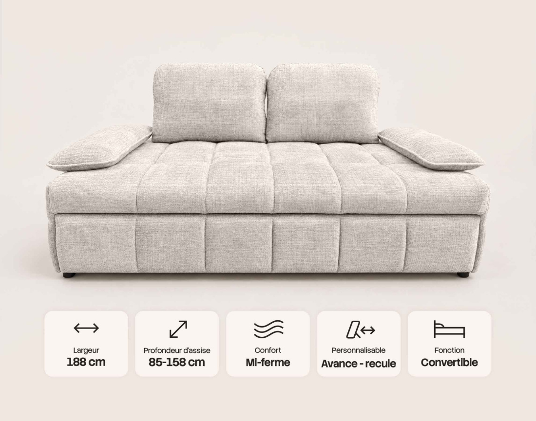 Canapé ROSE droit 3 places convertible | Best Mobilier
