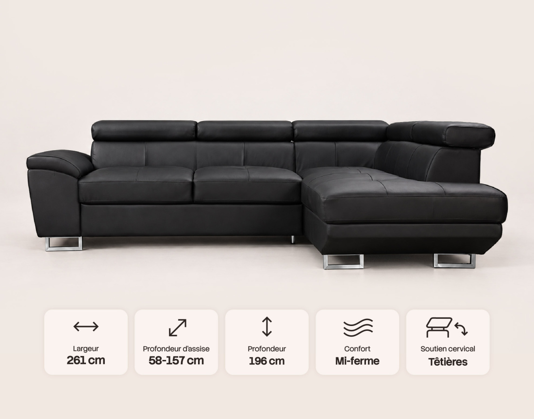 Canapé BAOJI d'angle droit 5 places cuir | Best Mobilier