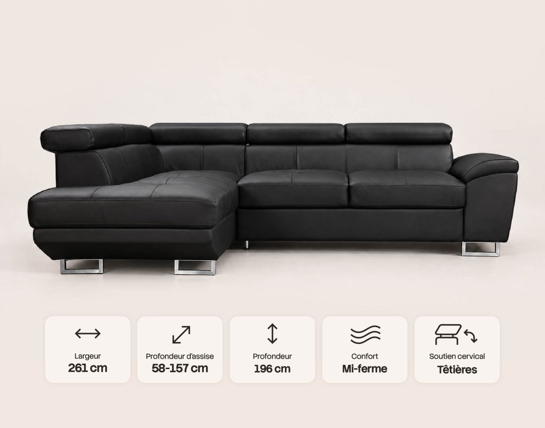 Canapé BAOJI d'angle gauche 5 places cuir | Best Mobilier