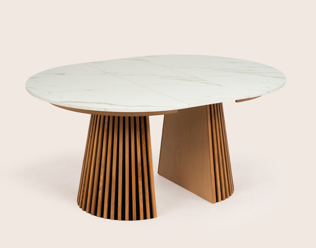Table FREYA ronde extensible effet marbre | Best Mobilier