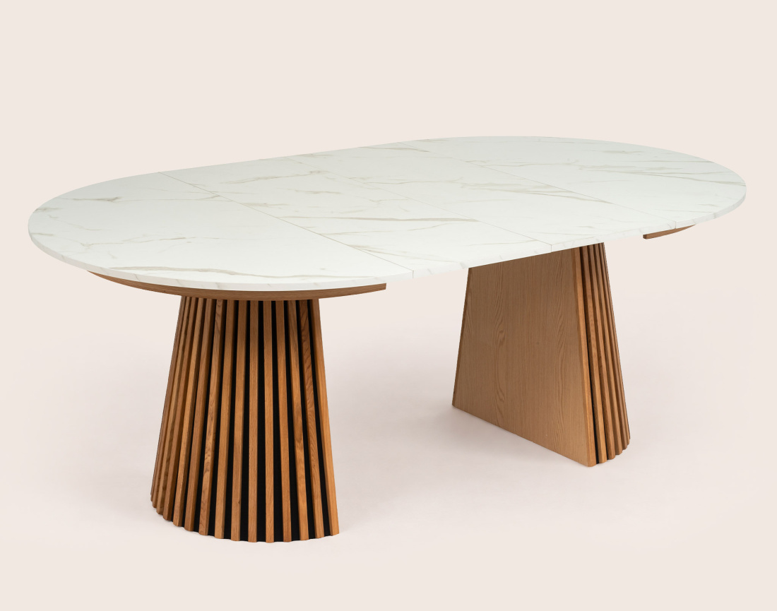 Table FREYA ronde extensible effet marbre | Best Mobilier