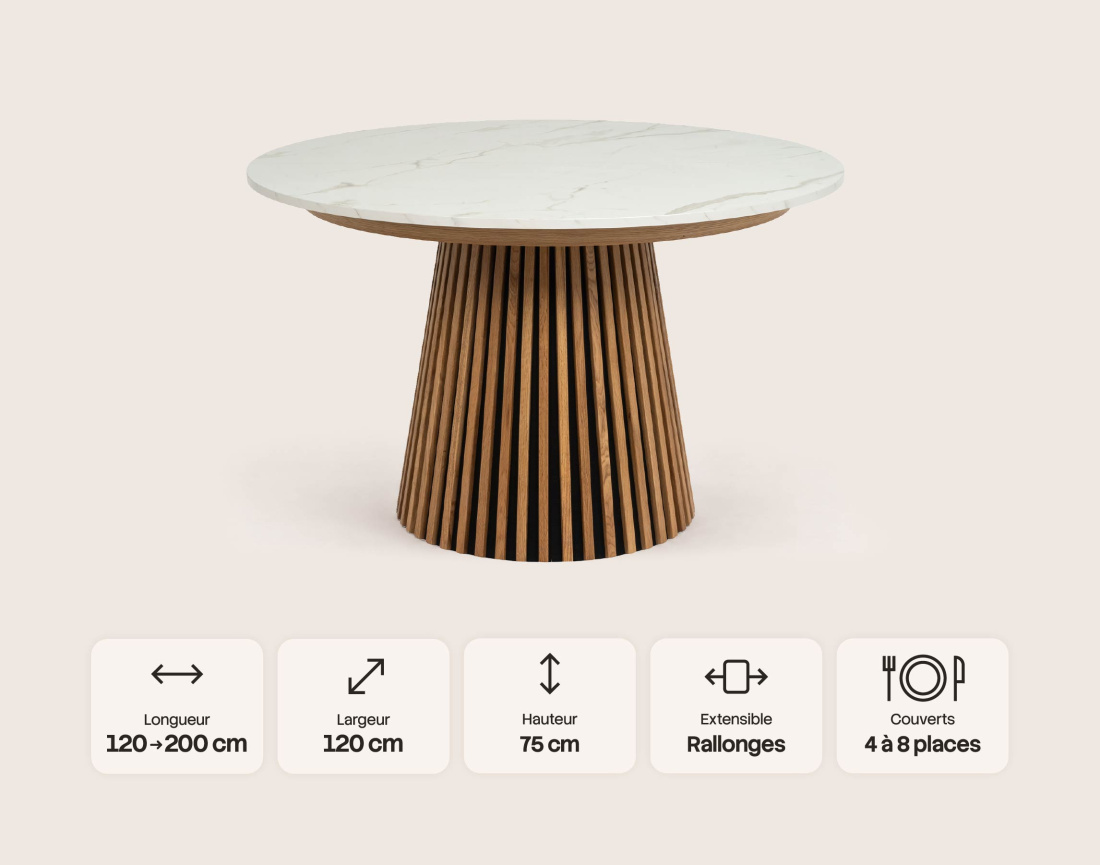 Table FREYA ronde extensible effet marbre | Best Mobilier