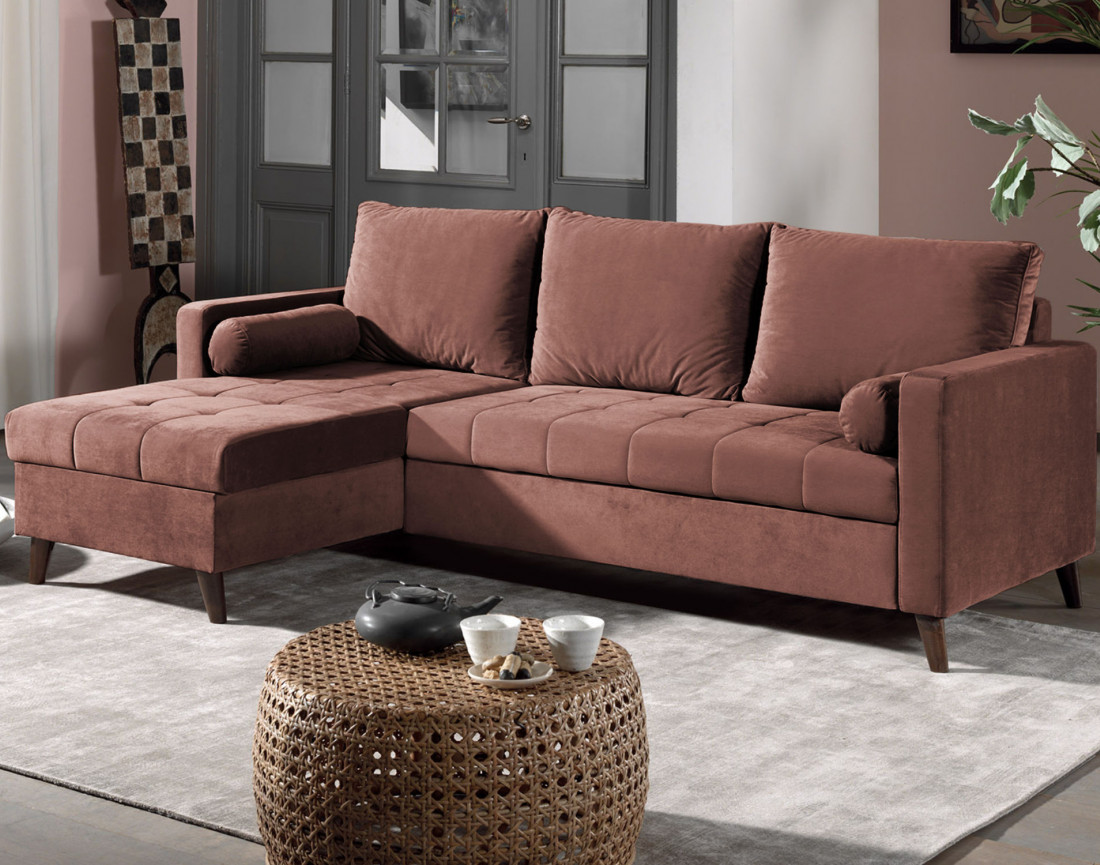 Polar - canapé d’angle réversible convertible en velours au design scandinave