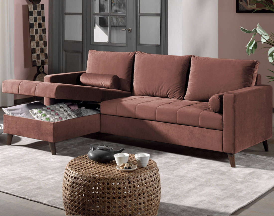 Polar - canapé d’angle réversible convertible en velours au design scandinave