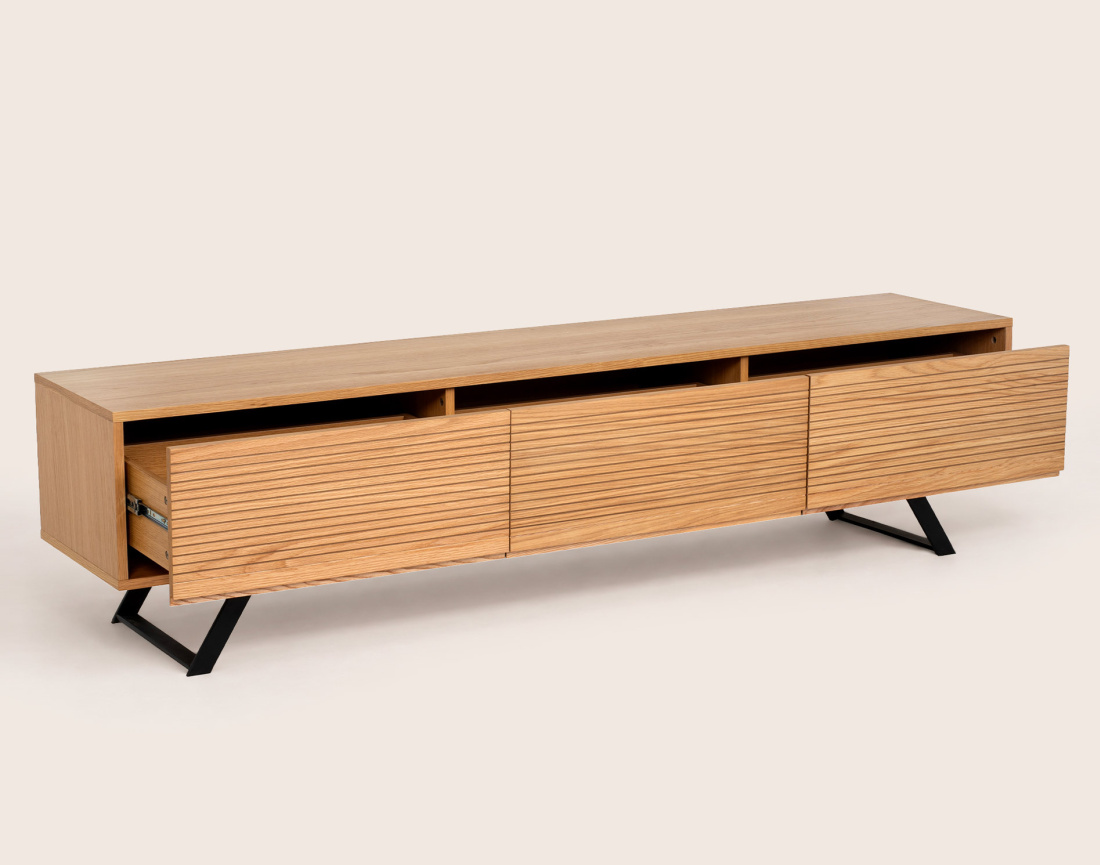 Meuble TV ZAPALLAR bois et noir 3 tiroirs 200 cm | Best Mobilier