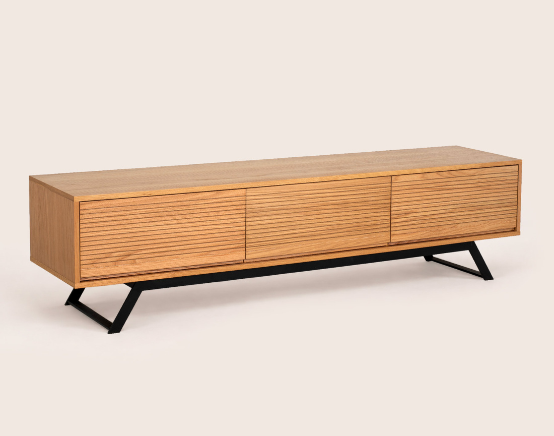 Meuble TV ZAPALLAR bois et noir 3 tiroirs 200 cm | Best Mobilier
