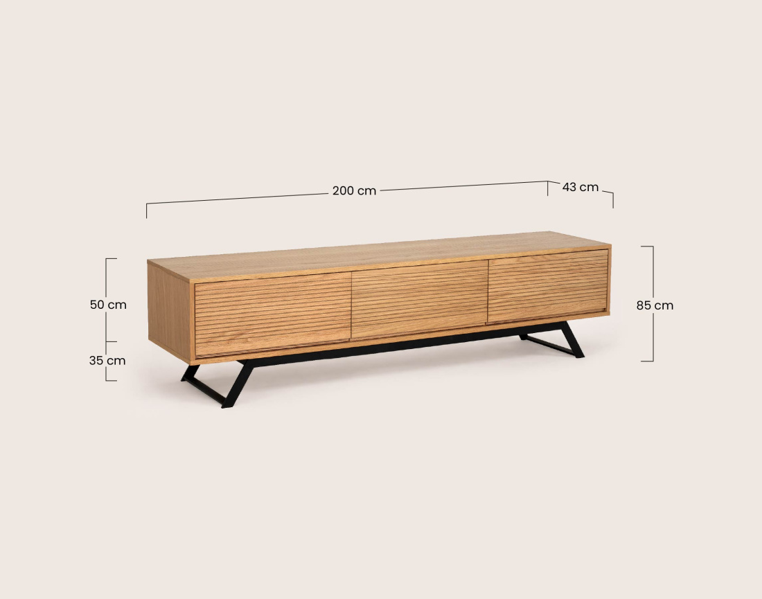 Meuble TV ZAPALLAR bois et noir 3 tiroirs 200 cm | Best Mobilier