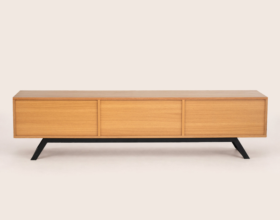 Meuble TV ZAPALLAR bois et noir 3 tiroirs 200 cm | Best Mobilier
