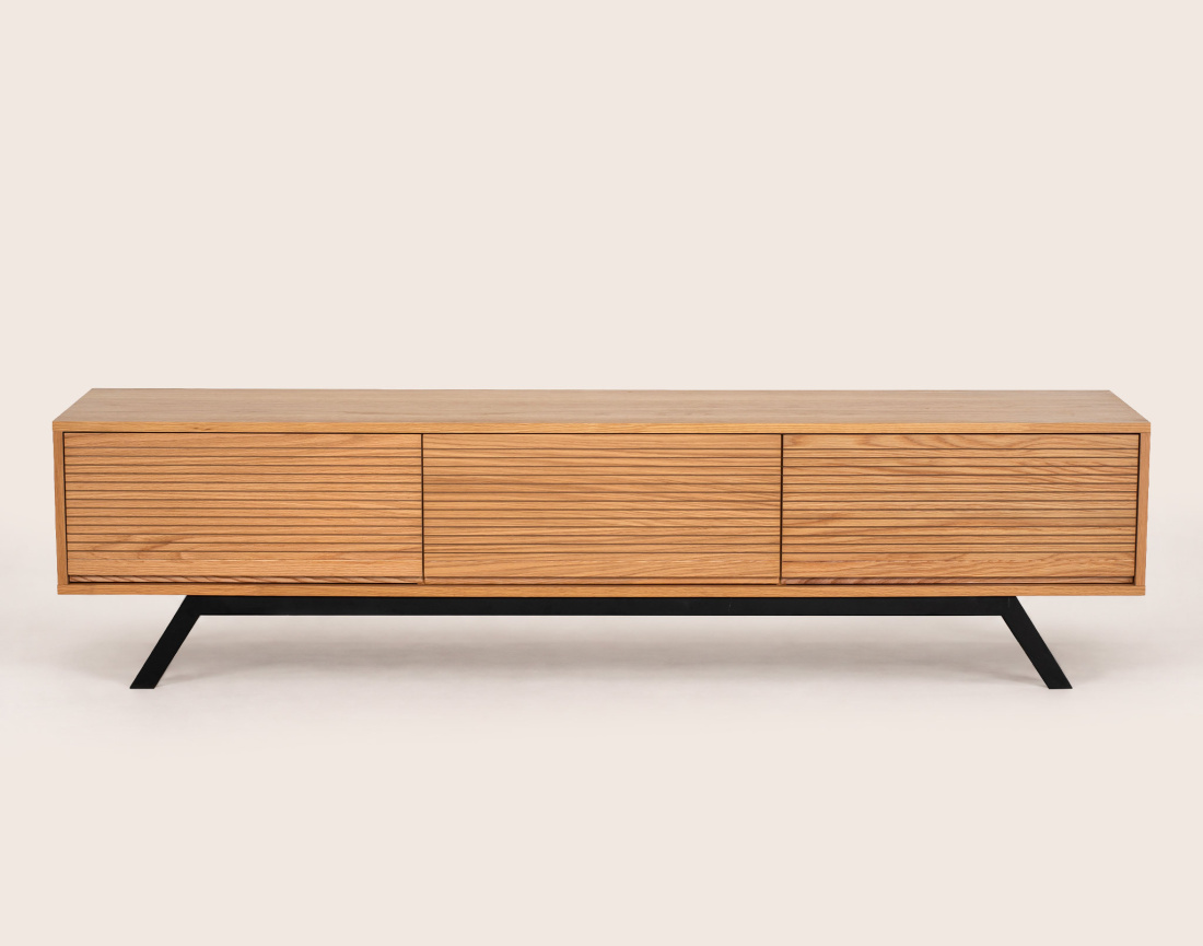 Meuble TV ZAPALLAR bois et noir 3 tiroirs 200 cm | Best Mobilier