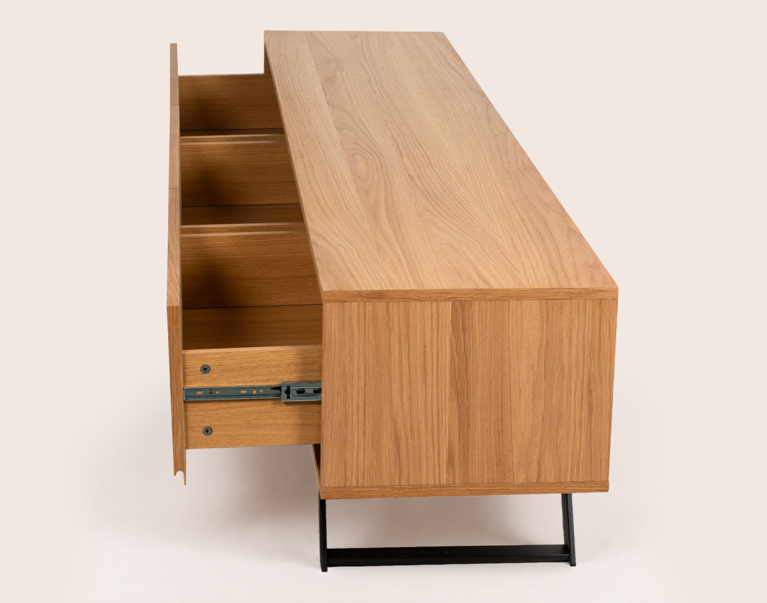 Meuble TV ZAPALLAR bois et noir 3 tiroirs 200 cm | Best Mobilier