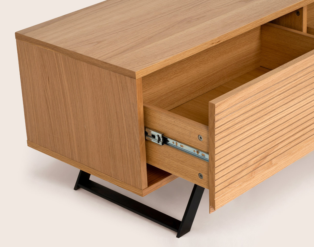 Meuble TV ZAPALLAR bois et noir 3 tiroirs 200 cm | Best Mobilier