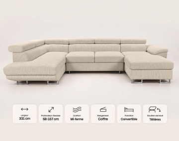Canapé BAOJI panoramique d'angle gauche 7 places | Best Mobilier