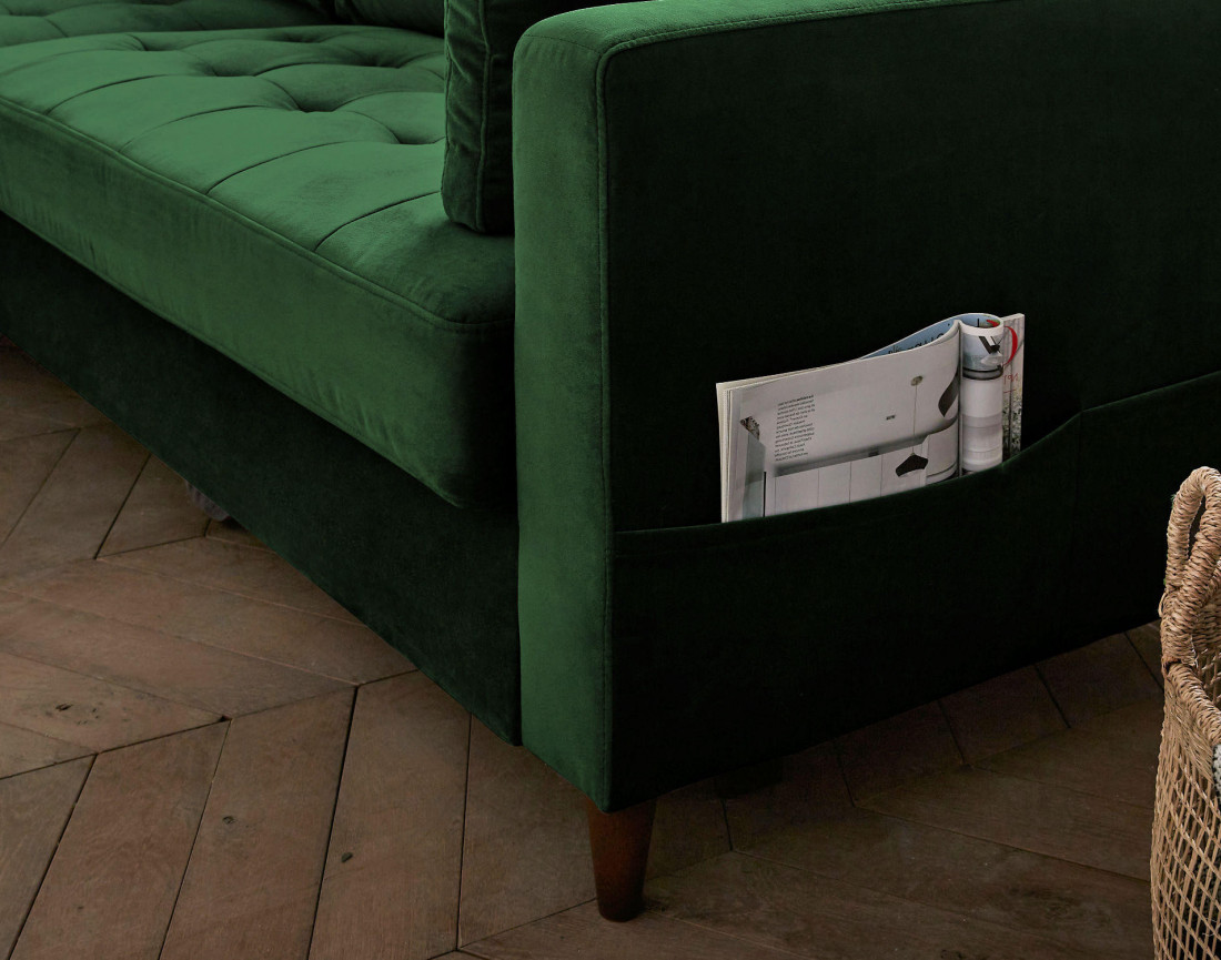 Canapé d'angle gauche 4 places convertible avec coffre en velours Anna