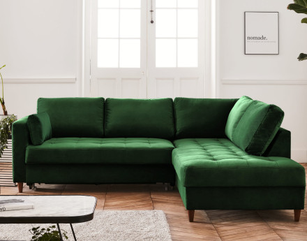 Canapé d'angle droit 5 places convertible en velours Anna
