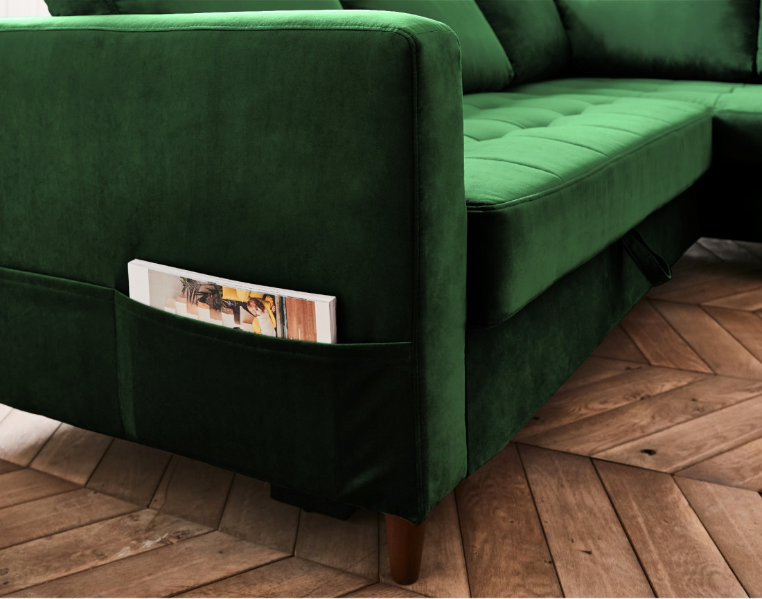 Canapé d'angle droit 5 places convertible en velours Anna