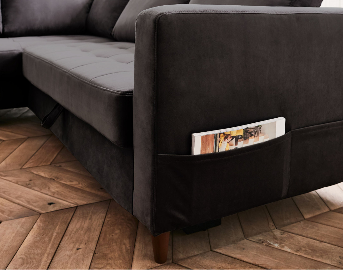 Canapé d'angle gauche 5 places convertible en velours Anna