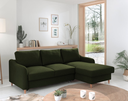 Canapé d'angle droit convertible avec coffre 4 places en tissu Will